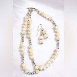 Freshwater Pearl Necklace & Earring Set Baroque 925 Sterling Siver Boho Elegant